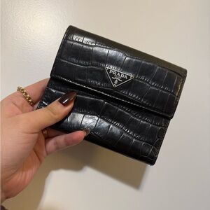 Prada Black Croc-Embossed Leather Wallet